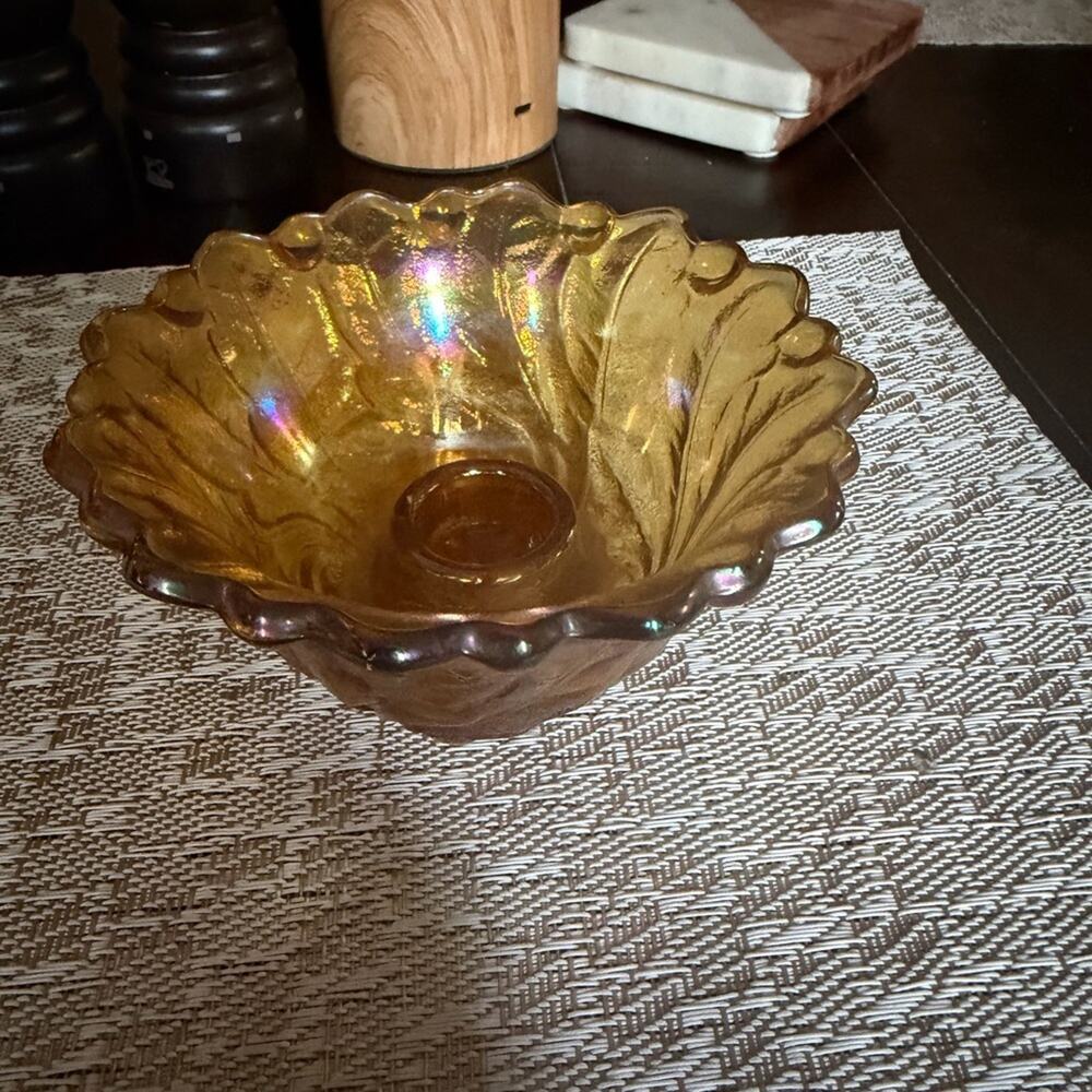 Iridescent marigold Glass Bowl candleholder 4.5"